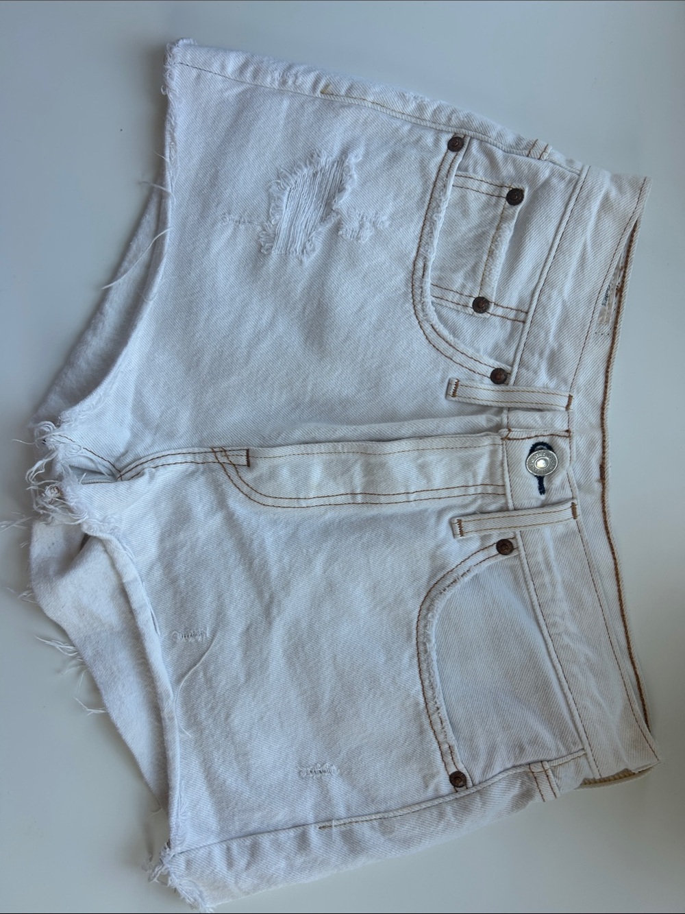 Levi's White Distressed Denim Shorts
